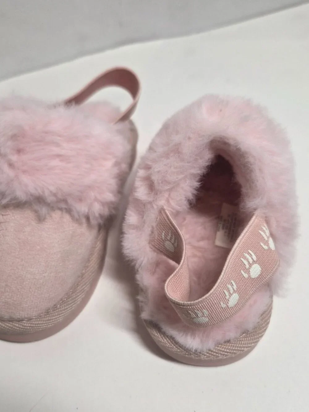 BearPaw Baby Toddler size 4 PINK suede and fur slip on shoes strap Girls